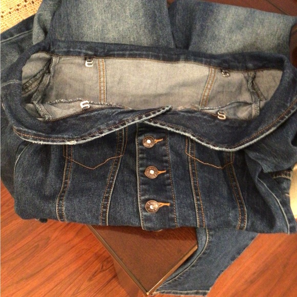 VENUS Dark Blue Off-Shoulder Denim Jumpsuit    Size 2 - Picture 6 of 10